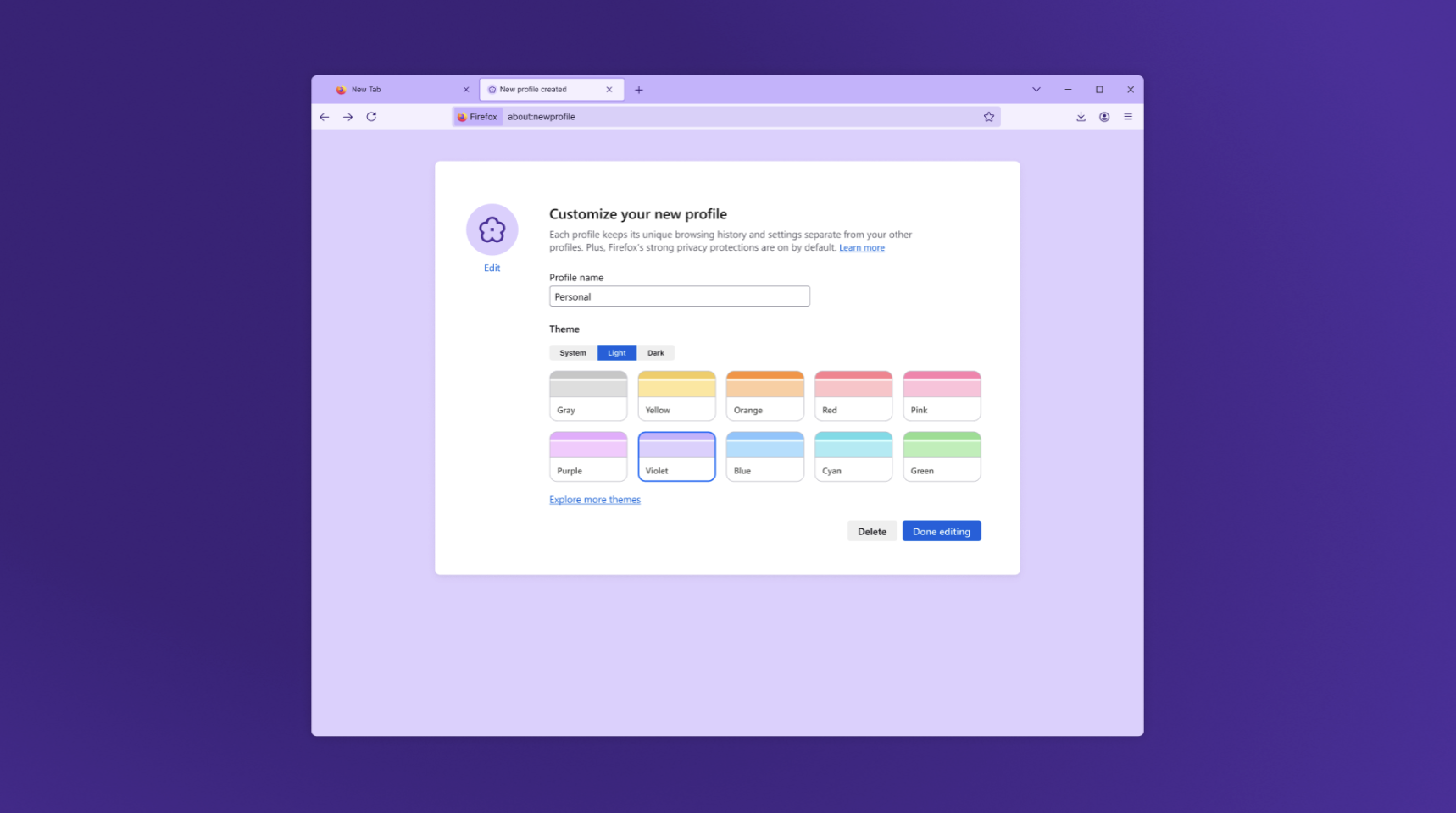 螢幕截圖：顯示個人檔案管理介面